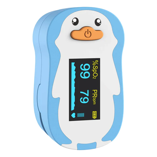 Vibeat Children Pulse Oximeter Fingertip, Blood Oxygen Saturation for Kids and Pulse Rate Monitor with Batteries, Lanyard (Blue)