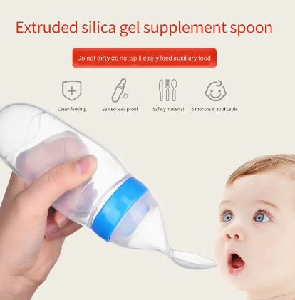 Baby Rice Cereal Bottle, Baby Silicone Bottle With Squeezable Spoon, Children Food Supplement Bottle, Rice Cereal Spoon And Feeder