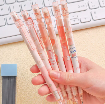 6pcs/set 0.5mm Cute Peach Pattern Mechanical Pencils,For Office School,Stationary Supplies