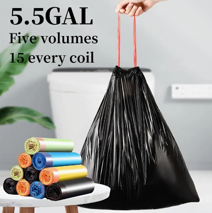 15/75pcs Thick Drawstring Garbage Bags, 5.5 Gallons, For Bathroom/Kitchen/Bedroom/Living Room, 17.7