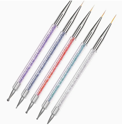 5 Pcs Nail Art Liner Brushes,Nail Art Point Drill Drawing Brush Pen Double Ended Dotting Tools Set,Dual-ended Painting Nail Design Brush Pen