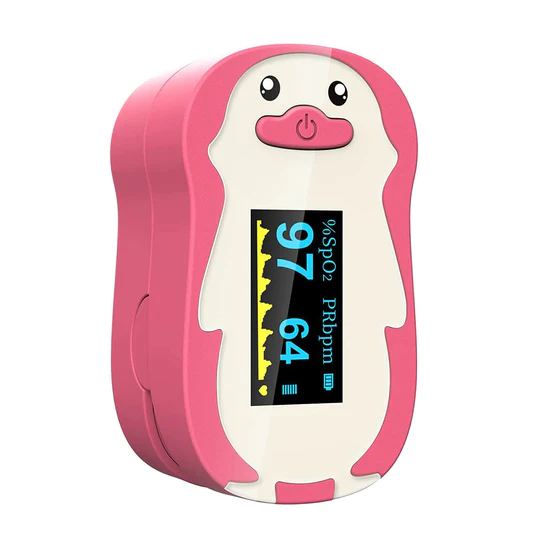 Vibeat Children Pulse Oximeter Fingertip, Blood Oxygen Saturation for Kids and Pulse Rate Monitor with Batteries, Lanyard (Plink)