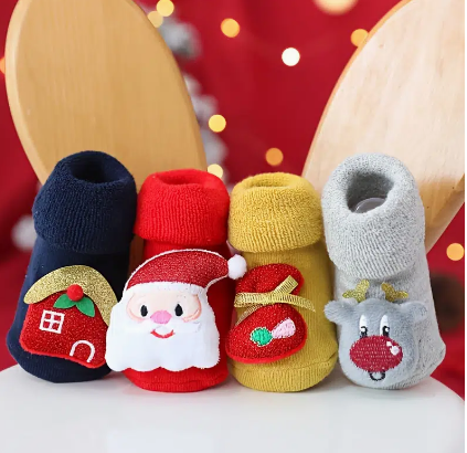 1pair Toddler Baby Christmas Socks Anti-slip Thick Warm Toddler Socks Boys And Girls