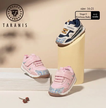 TARANIS Baby Girls Cute Reflective Sneakers, Breathable Soft Sole Walking Shoes With Hook And Loop Fastener For Outdoor