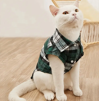 1pc Pet Cat Plaid Shirt, Pet Clothes Cat Costumes