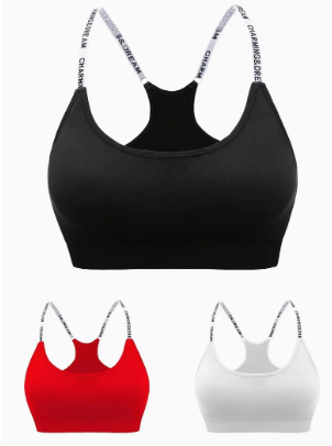 3pcs Alphabet Shoulder Strap Sports Bras, Breathable Quick-drying Shockproof Bras, Women's Lingerie & Underwear