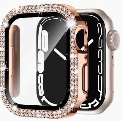 Screen Protector, Bling Case For Apple Watch SE Series 8/7/6/5/4 With Hard PC Tempered Glass Rhinestone Protection, Full Face Case Accessories For ,iWatch Girls & Women