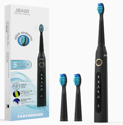SEAGO 1pc Electric Toothbrush For Adults, Ultrasonic Toothbrushes With 8 Brush Heads, Rechargeable Electronic Toothbrush, Black, SG-507