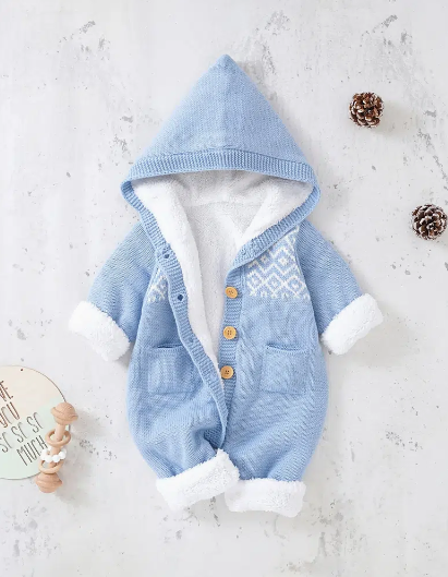 Newborn Infant Hooded Sweater Romper Long Sleeve Button Plush Warm Jumpsuit For Baby Boys And Girls Toddler Clothes
