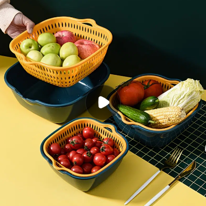 1pc Double-layer Multi-purpose Drain Basket, Two-piece Kitchen Sink, Fruit Basket Storage, S(trumpet:7.28x8.07x3.14in)