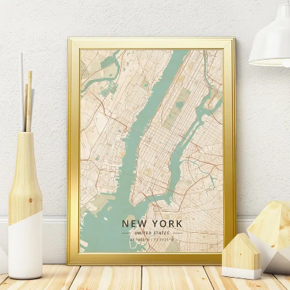 Famous City Line Maps In US Posters, Retro Style Art Office Living Room Kids Room Wall Paintings