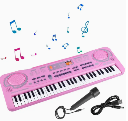 61 Keys Kids Piano Keyboard Portable Electronic Keyboard Piano With Light And Microphone Recording Rechargeable Batteries Musical Instruments Toy Birthday Gift For Boys Girls