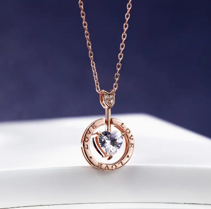 925 Silver Pendant Necklace Hollow Round Inlaid Heart Shape Zircon Pendant Romantic Neck Jewelry For Women Valentine's Day Gift