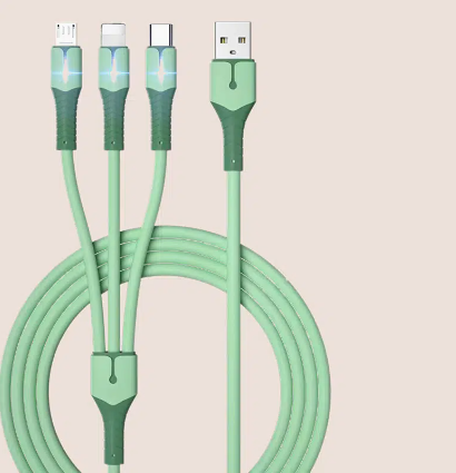 Simple Solid Color Flat Liquid With Light Three-in-one Data Cable