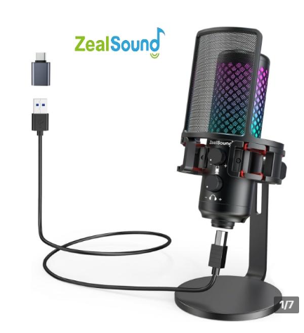 ZealSound Gaming USB Microphone for iPhone Phone PC, Metal Microphones with Quick Mute, RGB Indicator, Pop Filter, Shock Mount, Gain Control for Podcast Audio Noise Recording Smartphone budget microphone