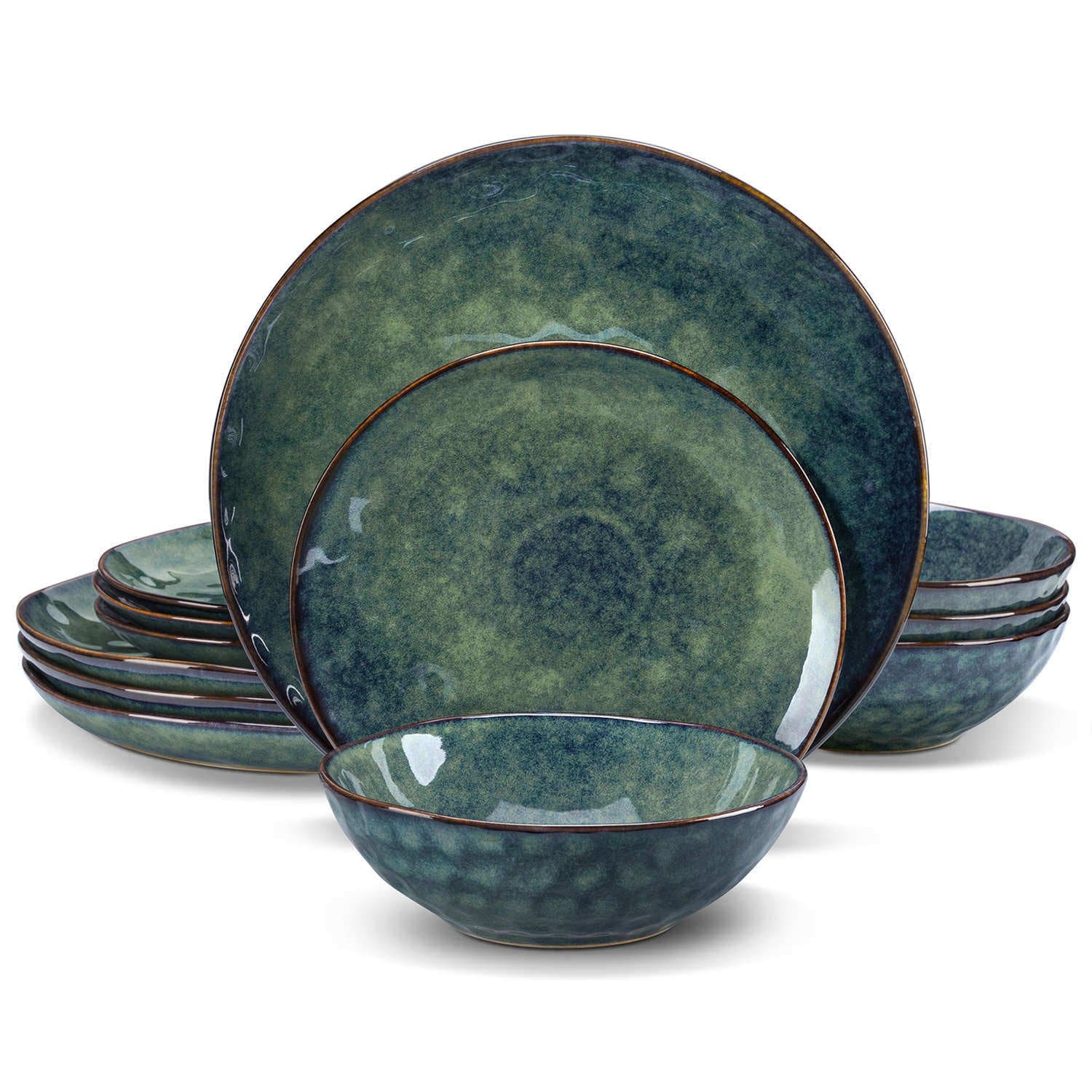 Starry 12 Piece Stoneware Dinnerware Sets -  Green