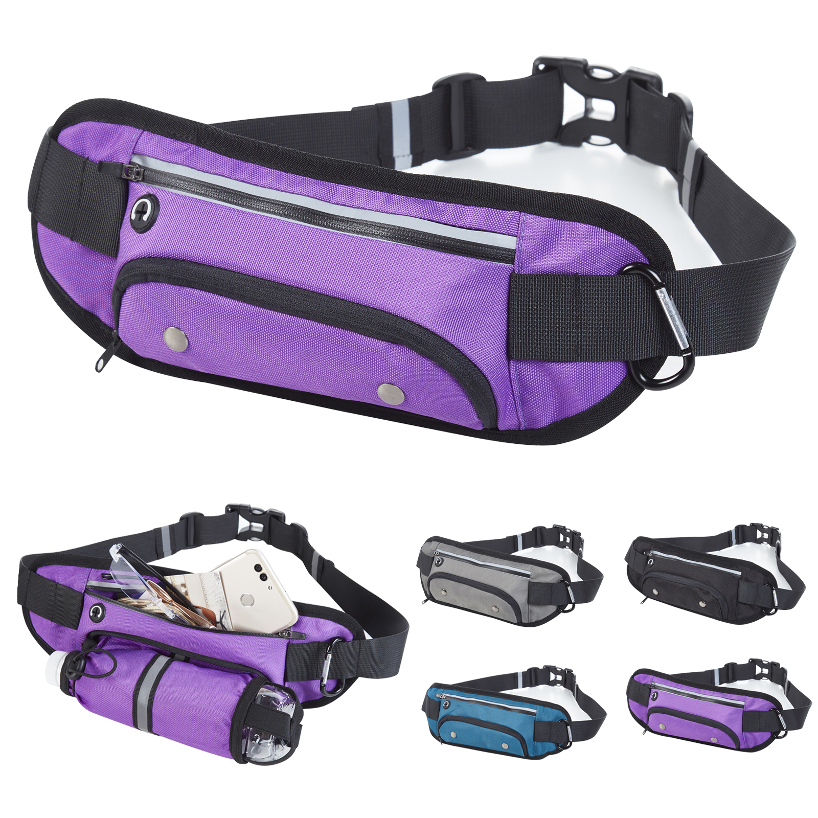 Men's and women's outdoor sports waist bag for walking, running, dog walking, adjustable waist bag with water cup position 