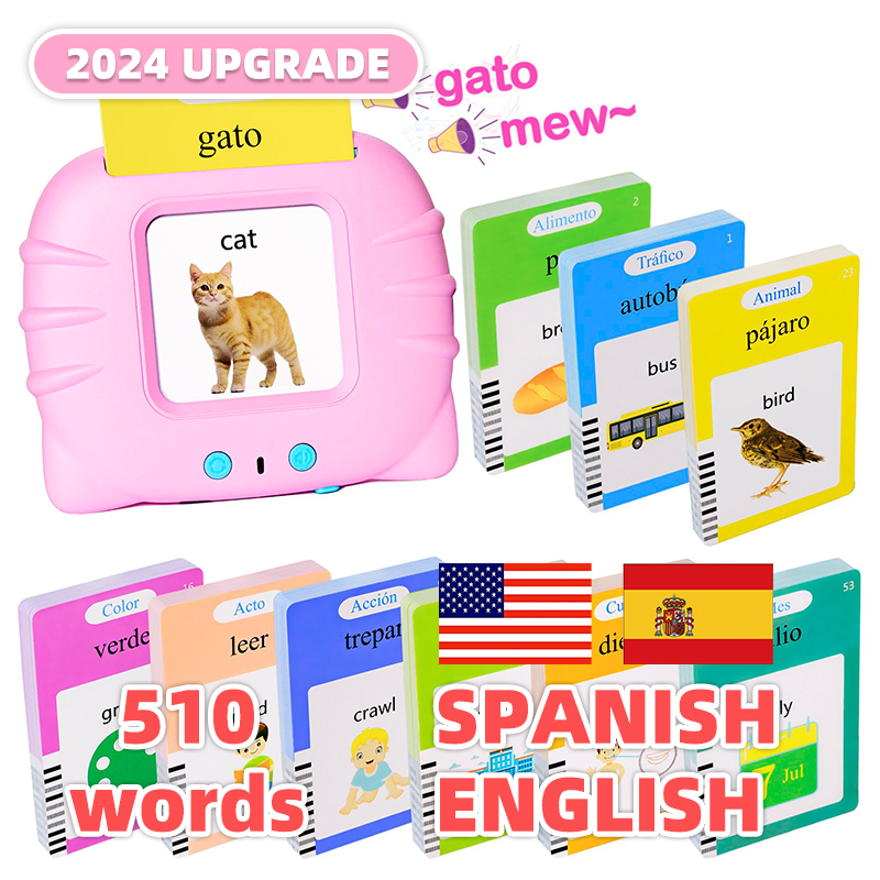 2024 upgraded English & Spanish Flash Cards for Toddlers, Audible Toys Learning Spanish for Kids Adults，510words