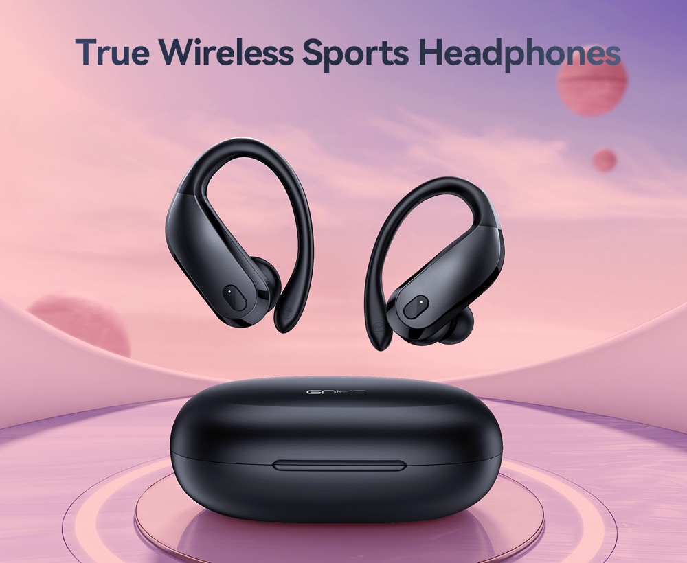 G17-Black Bluetooth Headphones Wireless Earbuds V5.3 Over Ear Buds 90Hrs Playback Wireless Charging Case Waterproof Earphones Sports Headset with Earhooks & Dual Power Display for Running Workout