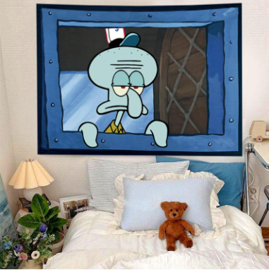 【Free Shipping】1 PCS Squidward Tentacles SpongeBob SquarePants Cartoon Tapestry Dormitory Bedroom Wall Decoration Creative Background Cloth Cute Quirky Tapestry