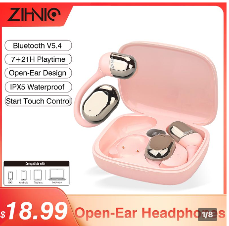 ZIHNIC ZN-S05 Open-Ear Headphone,OWS,Bluetooth V5.4 Earphones ,Fashionable Earbuds,IPX5 WATER PROOF,Wireless Gaming Headphones,Low Latency,HIFI Sound Quality Music Earbudsfor Gaming Travel Sports On Ear Built-in Mic,Electronic Audio&Video Product Headset