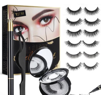 6 Pairs Reusable Eyeliner & Non-Magnetic Eyelashes Kit, Multi Styles False Eyelashes NO Glue Needed