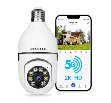 WESECUU 2.4G&5Ghz Bulb Camera with MotionTracking for Pet/infant Monitoring/Security, ColorNight Vision, Indoor, WiFi, Two-Way Audio, Workswith Alexa, Easy to Install Wireless Card