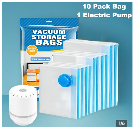 10 Vacuum Storage Bags with Electric Pump, Vacuum Sealed Storage Bags , Space Saver Vacuum Seal Bags for Clothing, Comforters, Pillows, Towel, Blanket Storage, Bedding Organiser Pack Set