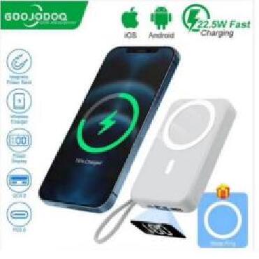 GOOJODOQ Wireless Powerbank with Built in Cable Stand 10000 mah for Iphone Type C PD Fast Charging Accessories Magnetic Micro Usb Charger Device 