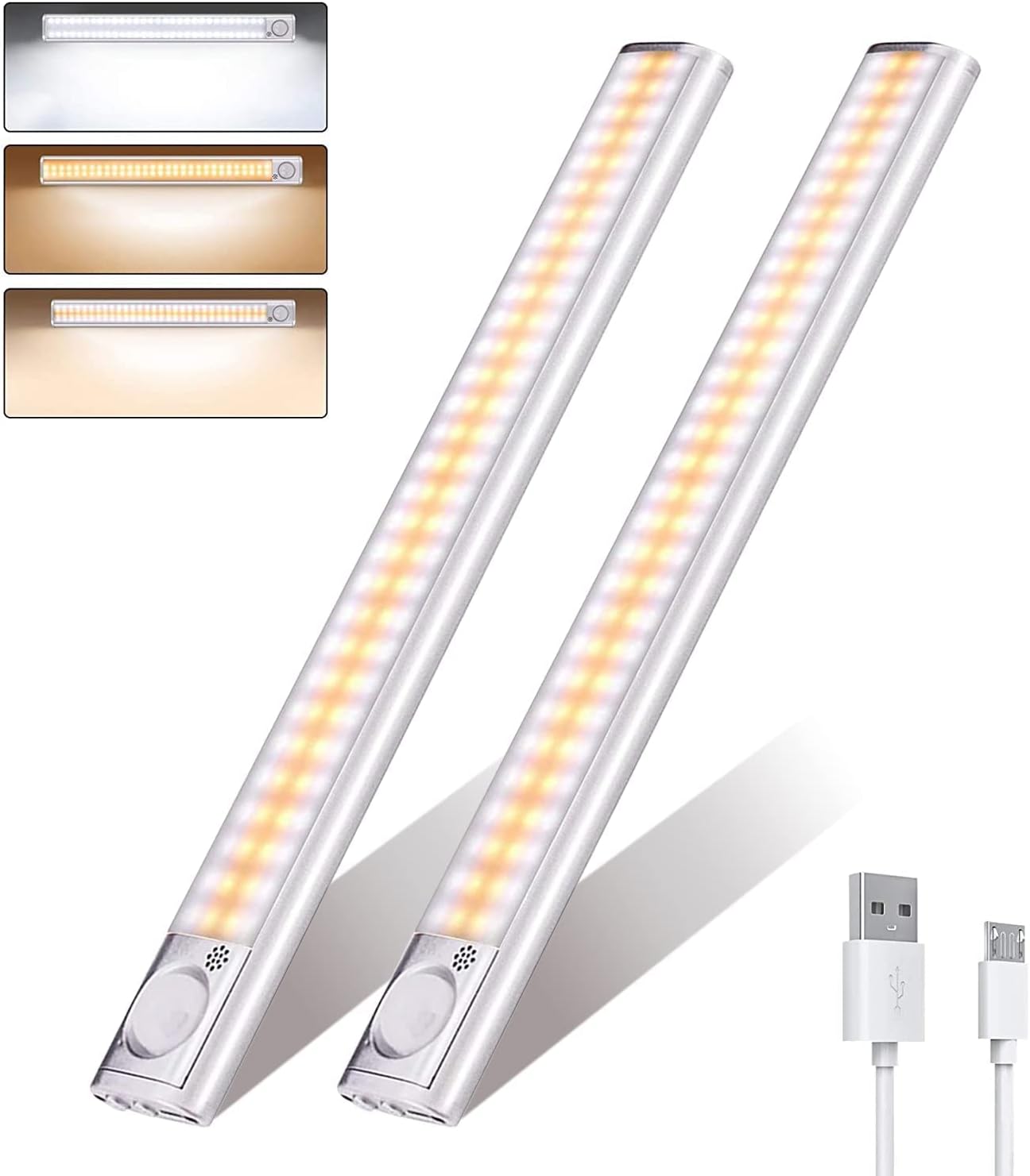 DFGOTOP Cabinet Light with Motion Sensor, USB Sensor Light, Adjustable Brightness with White Light, Warm Light, Natural Light for Kitchen Light