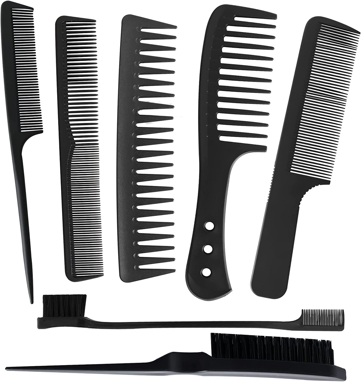 7 Pcs Hair Comb Set for Men, Women & Kids - Carbon Fiber Hair Brush Brosse, Rat Tail Comb, Fine and Wide Tooth Comb, Clipper Comb, Slick Back Hair Brush for Hair Styling (Black)