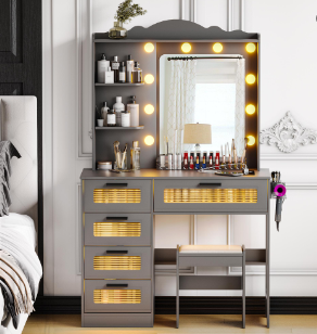 Vanity Table with Lighted Mirror - Grey