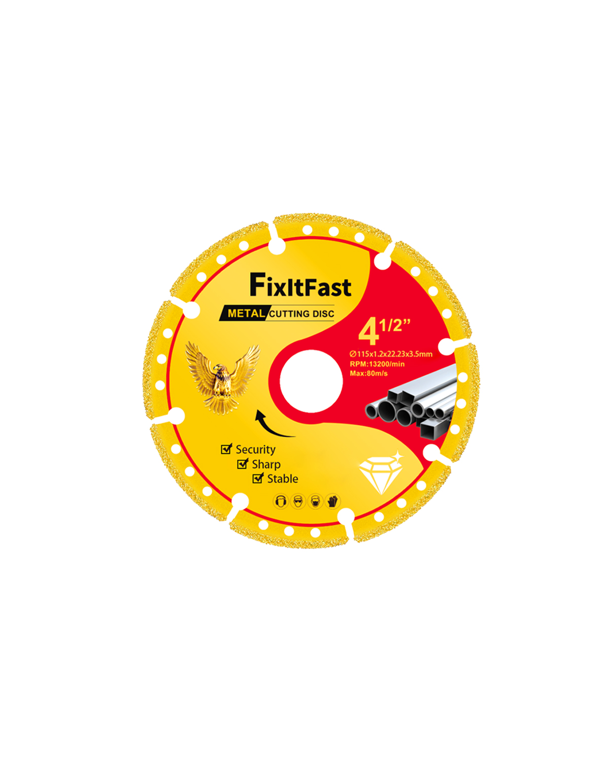 FixltFastFixltFast 1-Pack Diamond Metal Cutting Wheels 4 1/2 x 7/8 Inch, Fast Cutting Speed, Long Life, Angle Grinder Metal Cutting Blades for Metal, Steel, Cast Iron, Angle Steel, Steel Pipe, Stainless Steel